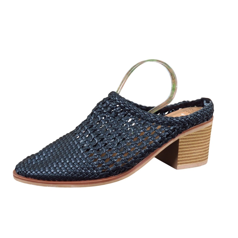 Time and Tru Woven Huarache Women Mule 7.5 Wide Dress Block Heel Black Synthetic